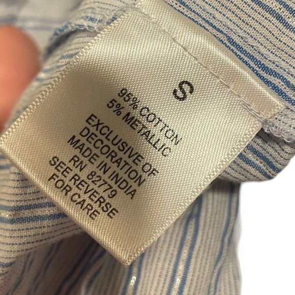 Westport Blue and Sparkly Silver Pin Stripe Embroidered Beaded Flare Sleeve Top - Picture 6 of 7